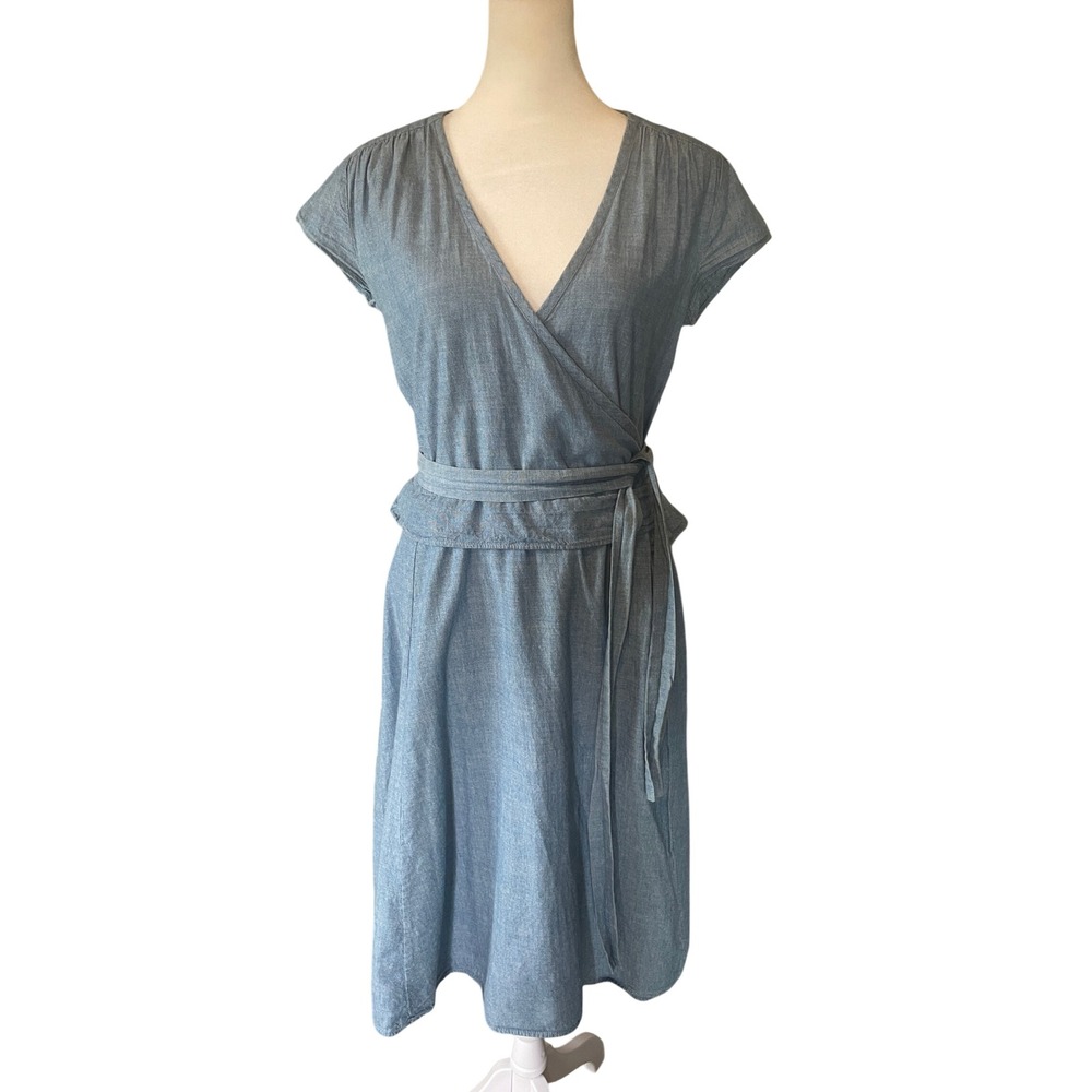 Boston Proper Coastal‎ Boho Chambray Midi Dress Size 6 Ruffle Teacher Modest